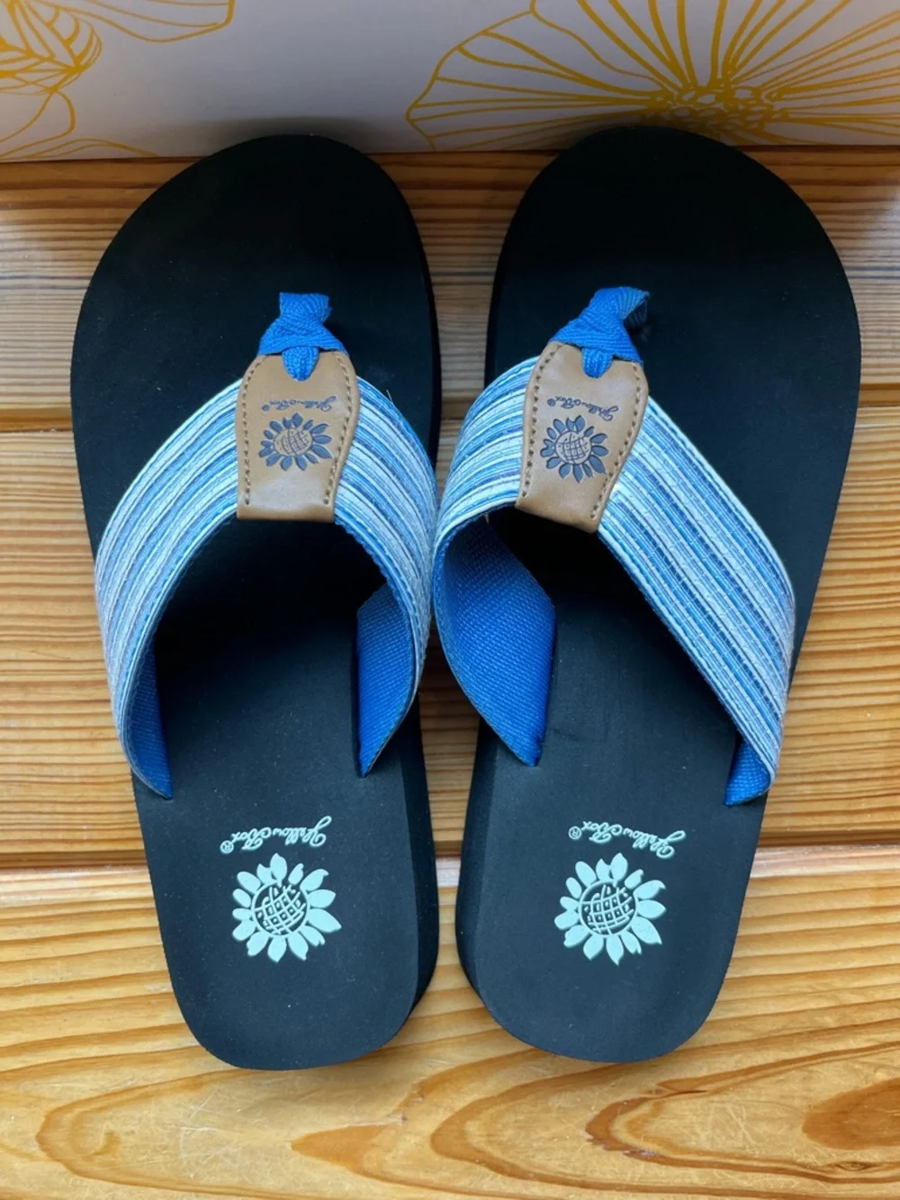 Yellow Box Blue Flip-Flop Sandals with Sequined Straps - Picture 2 of 5